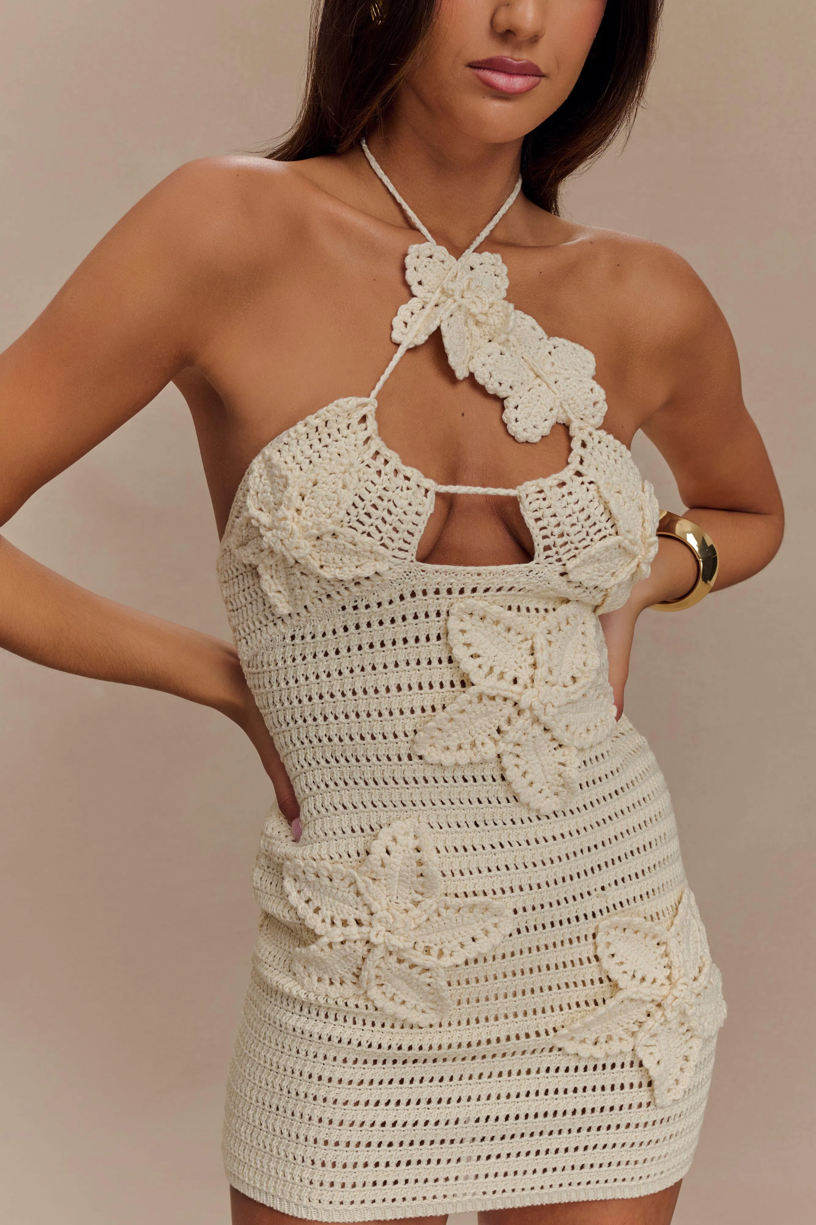 Kyla Floral Crochet Mini Dress - Buttercream Soft Detail Wrap Charm