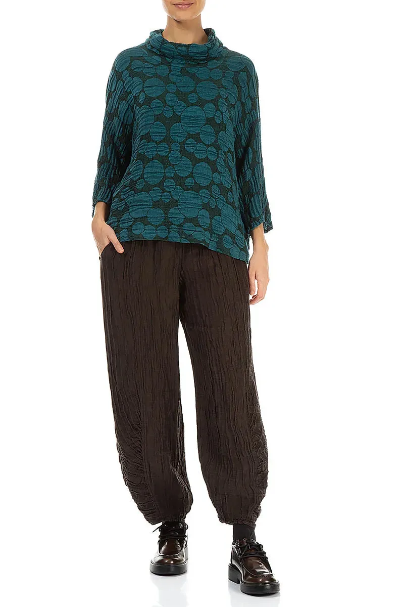 Ruched Hem Forest Brown Crinkled Silk Linen Trousers Flattering Design TouchscreenCompatiblePockets