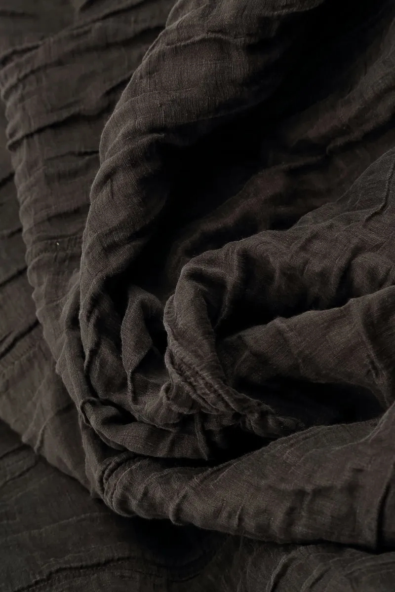 Quality Fabric MultiPocketDesign Ruched Hem Forest Brown Crinkled Silk Linen Trousers