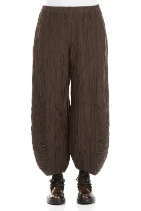 Ruched Hem Forest Brown Crinkled Silk Linen Trousers Everyday Ease All Season Fit
