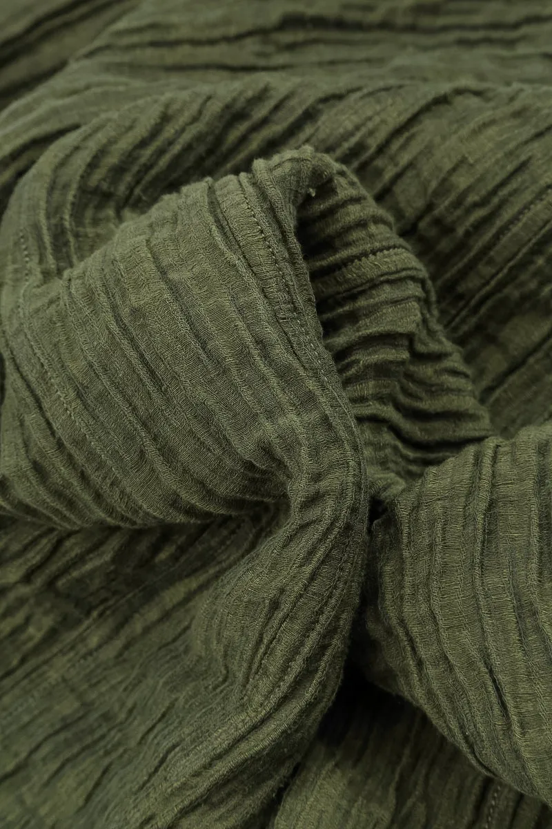 Temperature Regulating Fill Buttoned Crinkled Forest Mist Silk Jacket