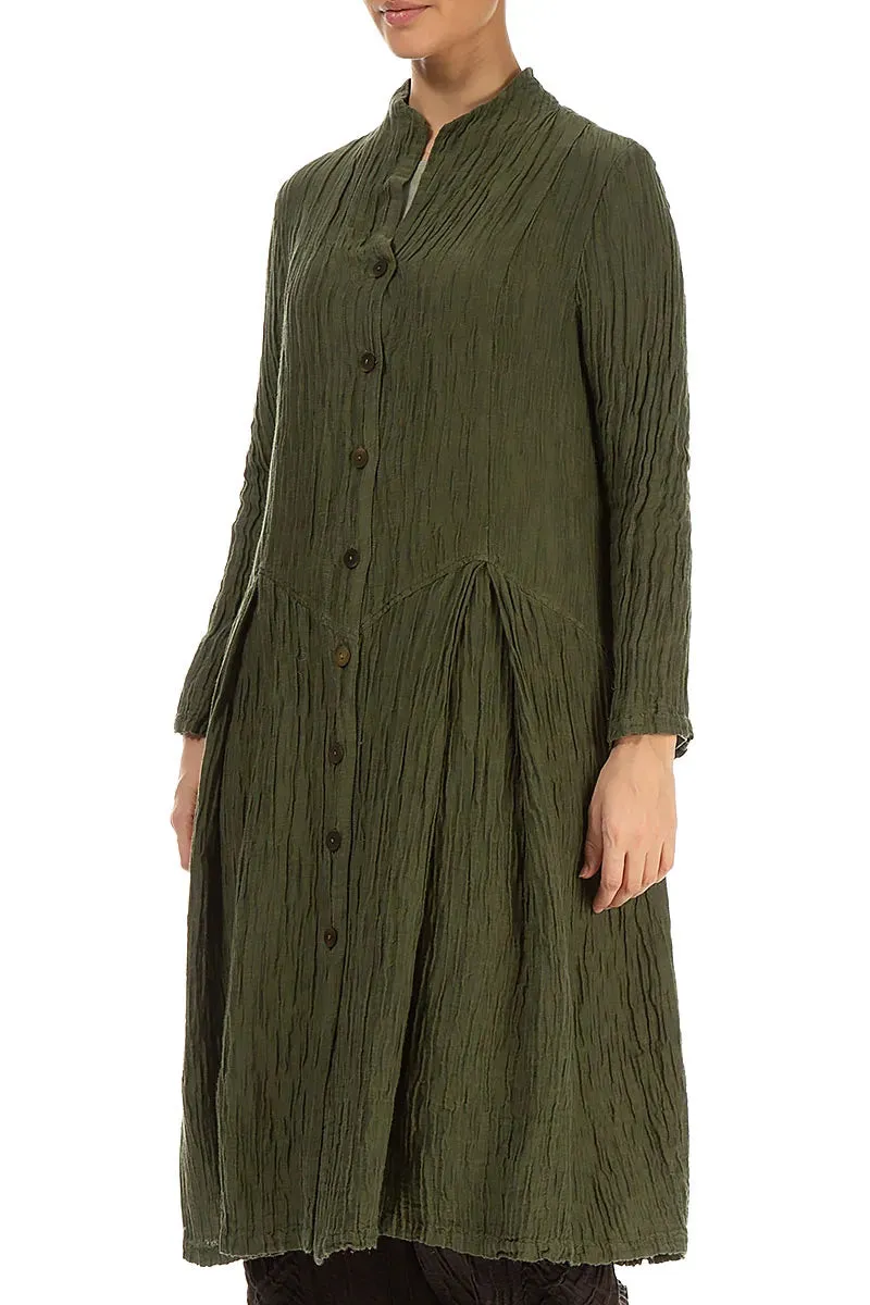 Soft Comfort Design Buttoned Crinkled Forest Mist Silk Jacket
