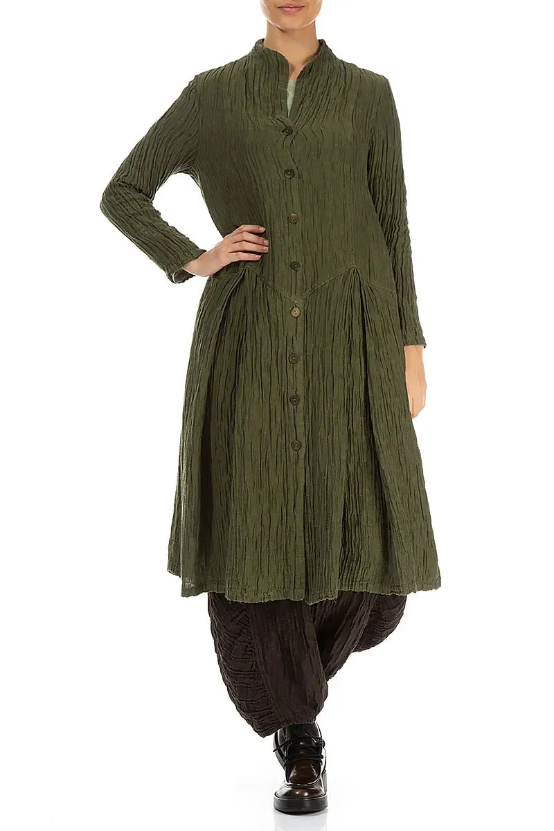 Bonded Edge Finish Buttoned Crinkled Forest Mist Silk Jacket