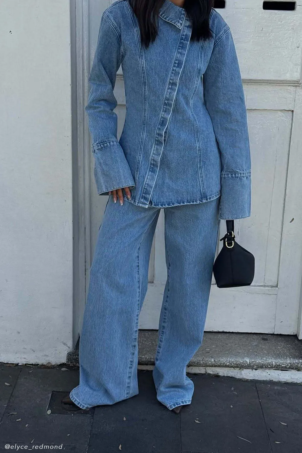 LatticeKnit Jericho Asymmetrical Denim Shirt - Classic Blue