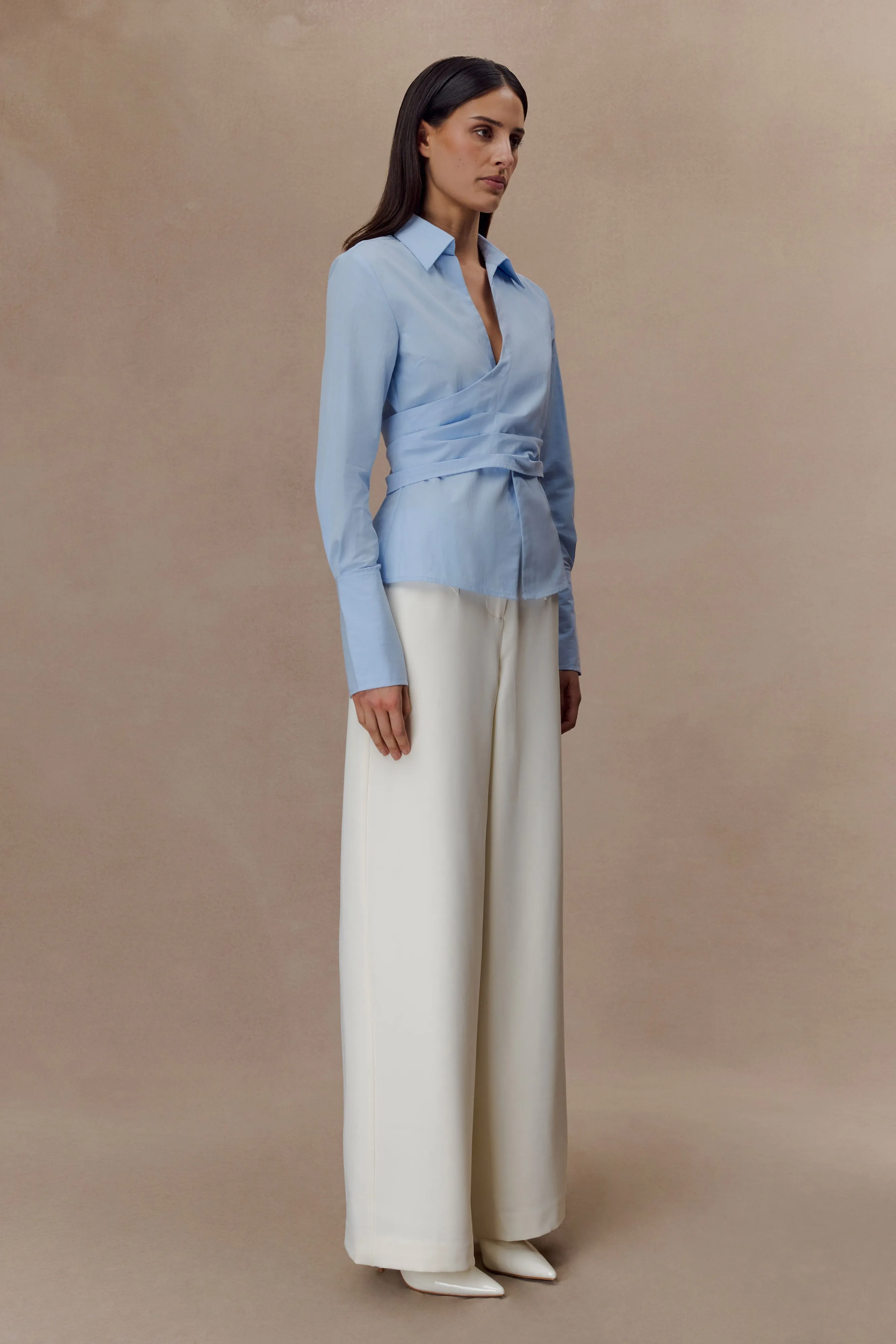 Eugenia Wrap Cotton Shirt - Blue Ventilated Back Panels