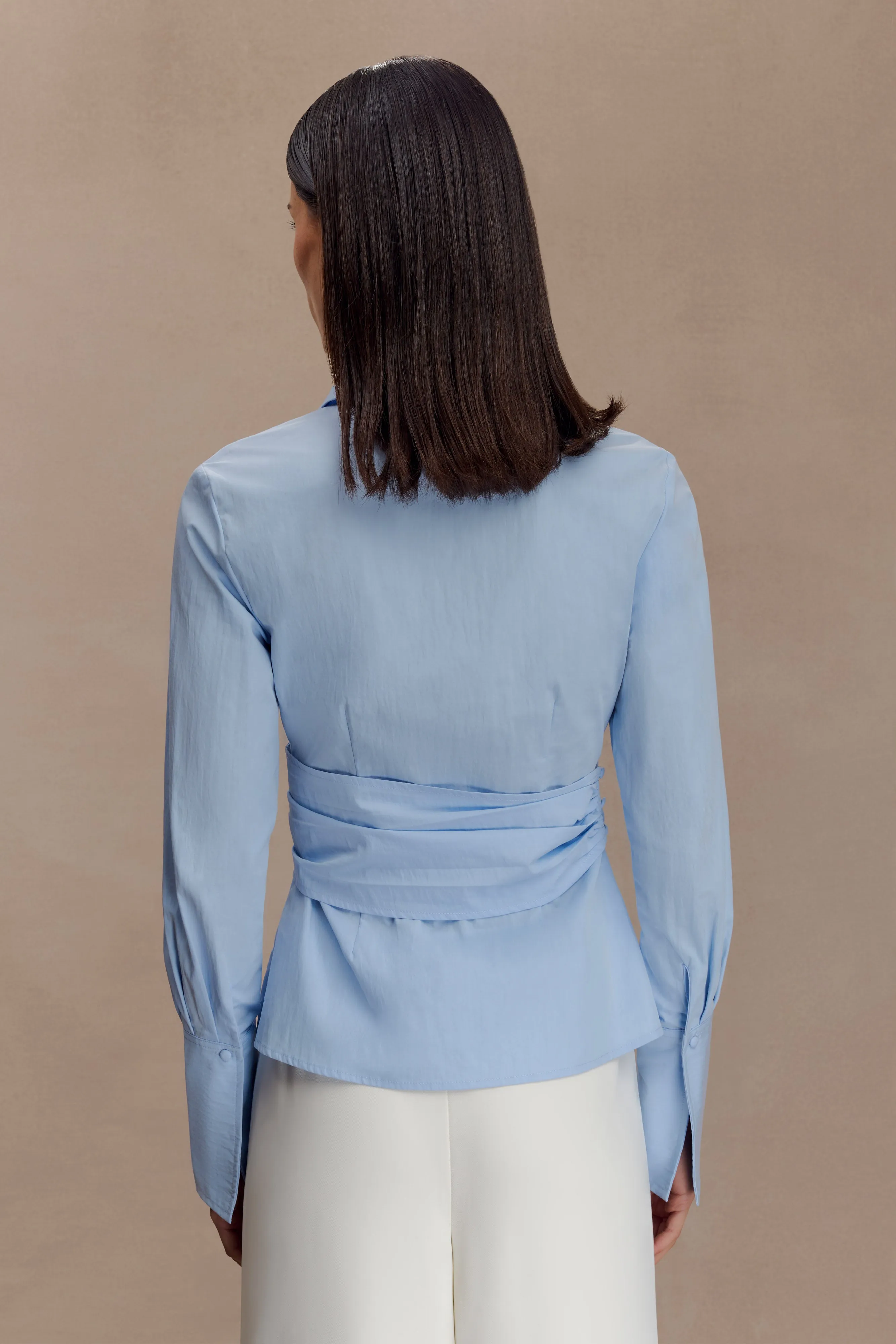 Low Profile Stitching Eugenia Wrap Cotton Shirt - Blue