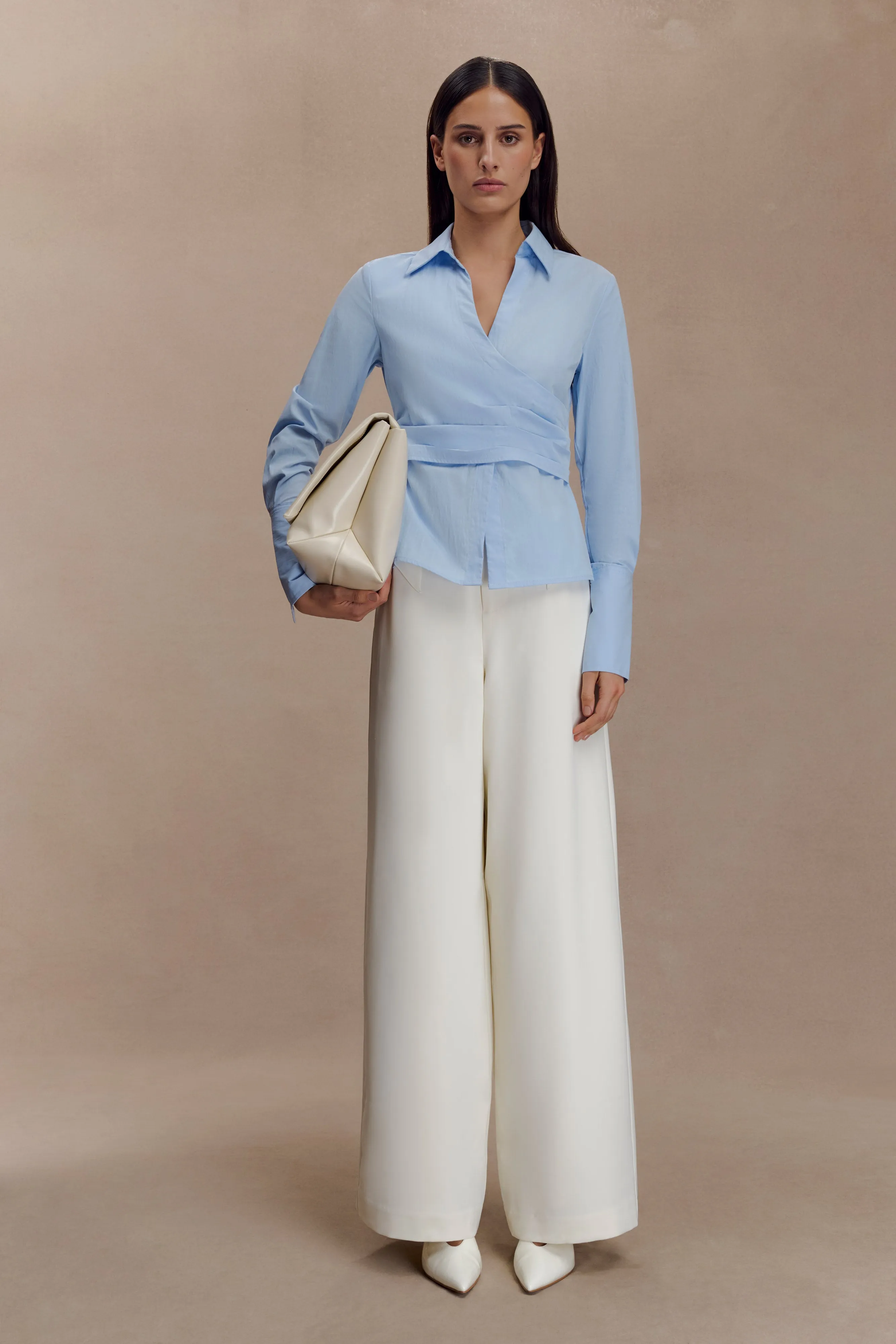 Timeless Cut AntiSnagYarnProcessing Eugenia Wrap Cotton Shirt - Blue