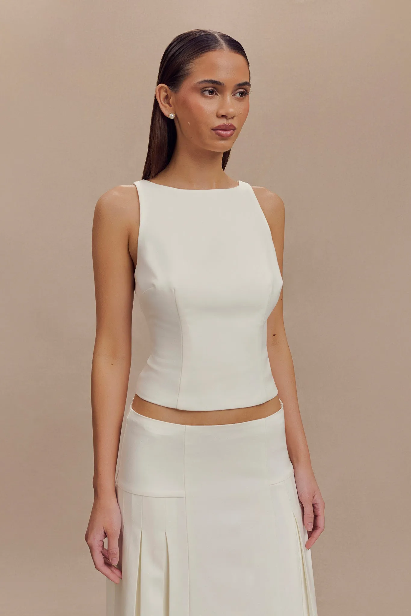 Brigette Boat Neck Longline Top - Ivory LongSleeve CushionedSupport