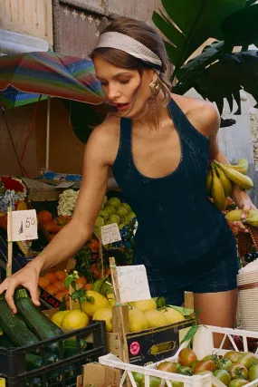 Meadow Denim Corset Halter Top - Indigo Blue Eco Friendly Blend Soft Touch Fabric