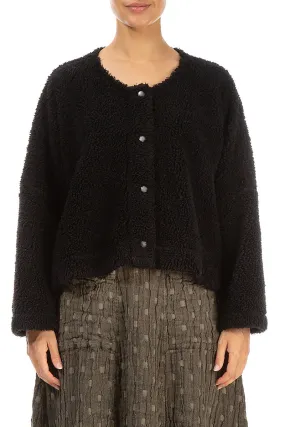 Snap Front Black Teddy Cotton Jacket Transitional Look Hidden Ventilation