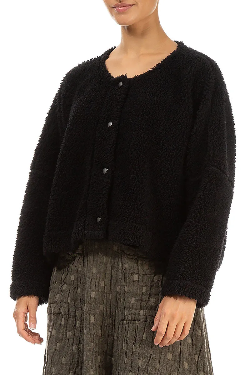 abrasion resistant coating Snap Front Black Teddy Cotton Jacket