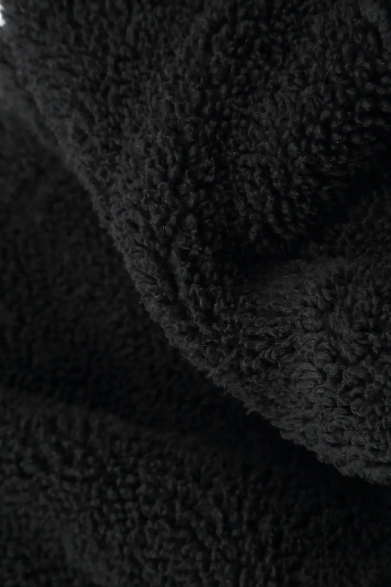 Tailored Cut Solid Color Snap Front Black Teddy Cotton Jacket