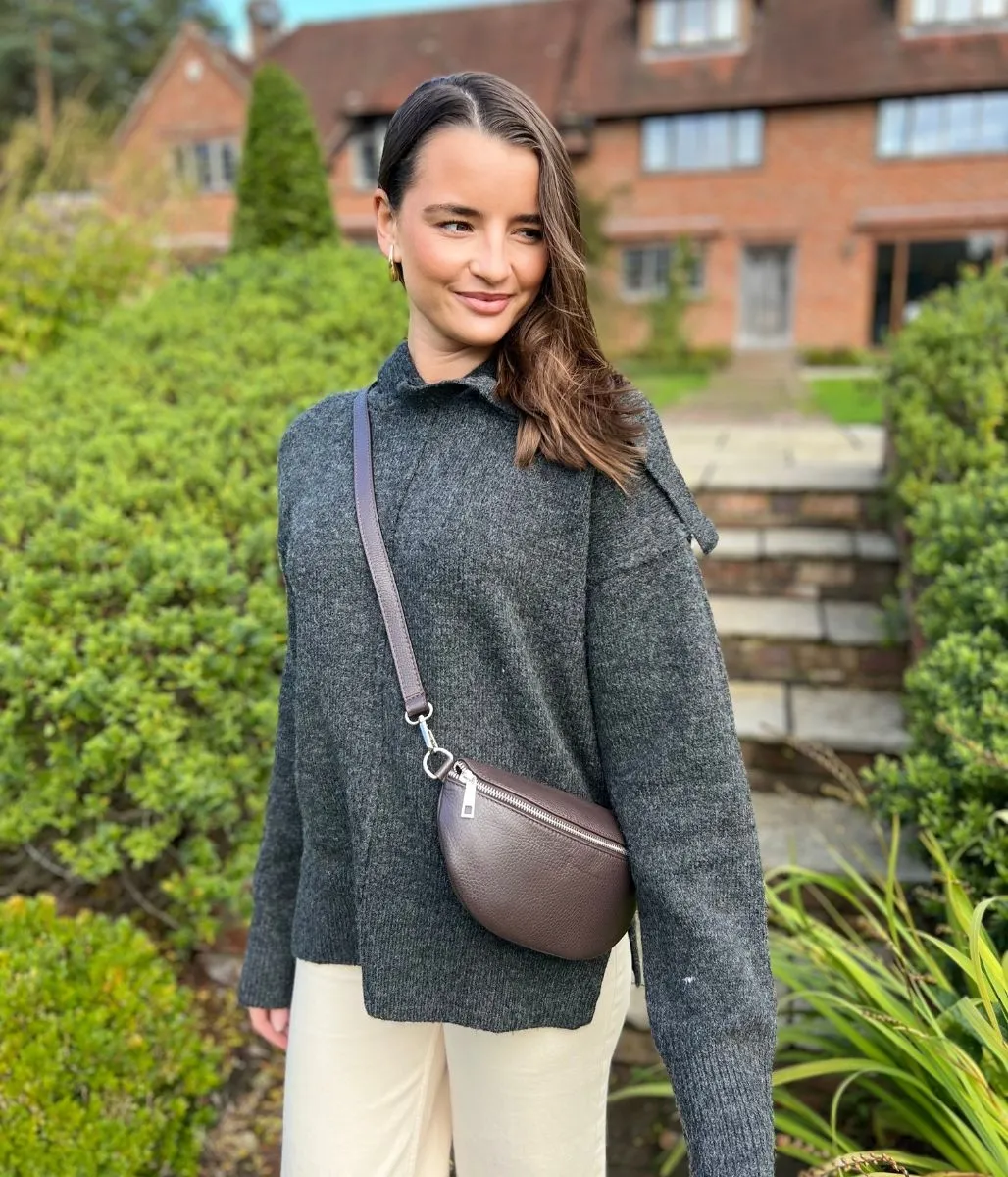 Charcoal Relaxed Knitted Hooded Jumper Flexible Comfort
