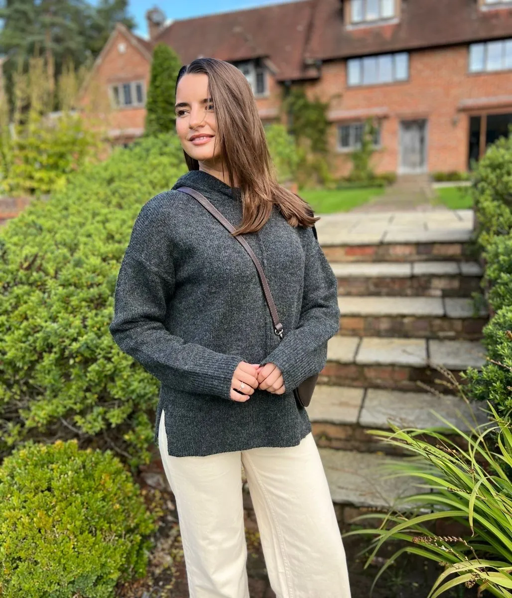 Warm Layer Charcoal Relaxed Knitted Hooded Jumper