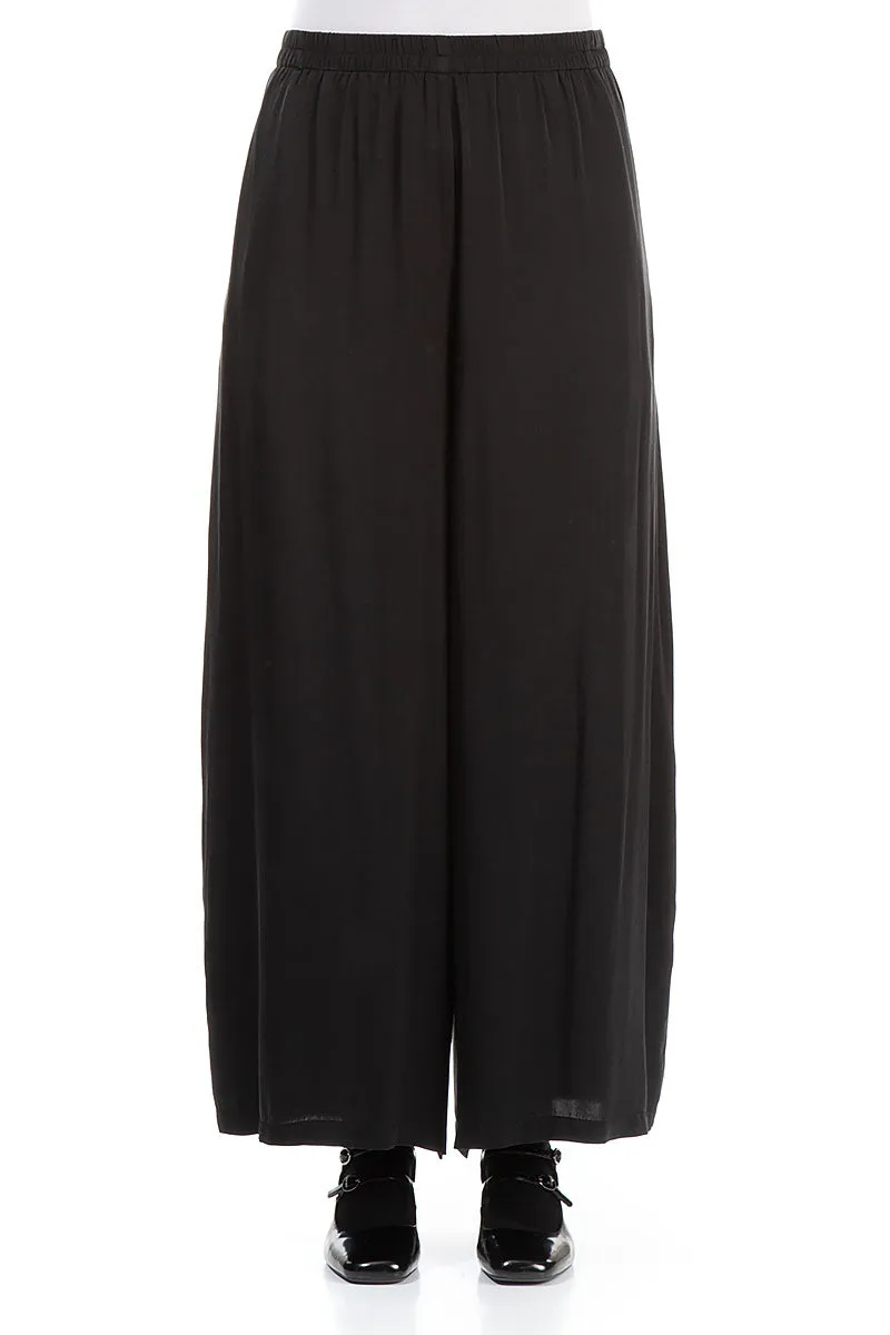 Raw edge Wide Leg Black Silk Trousers