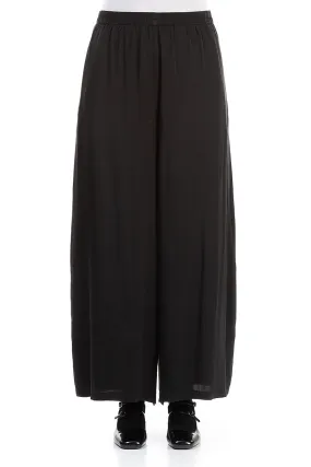 Raw edge Wide Leg Black Silk Trousers