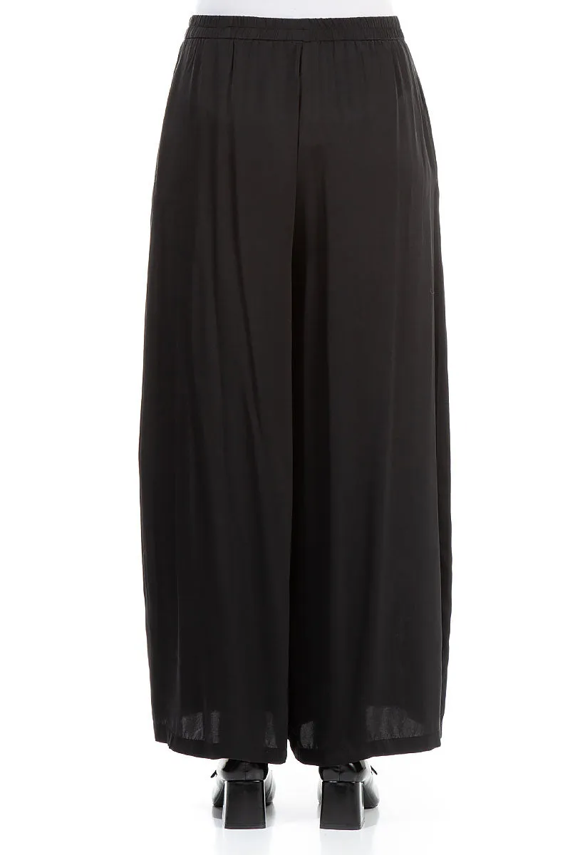 Wide Leg Black Silk Trousers Quick Dry Fit Sustainable Material Blend