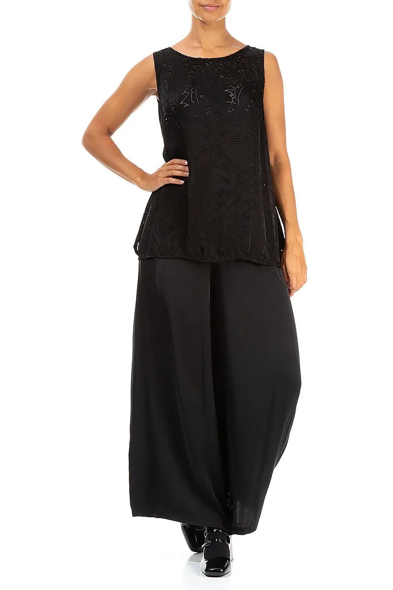 Non Bulk Quick Dry Fabric Wide Leg Black Silk Trousers