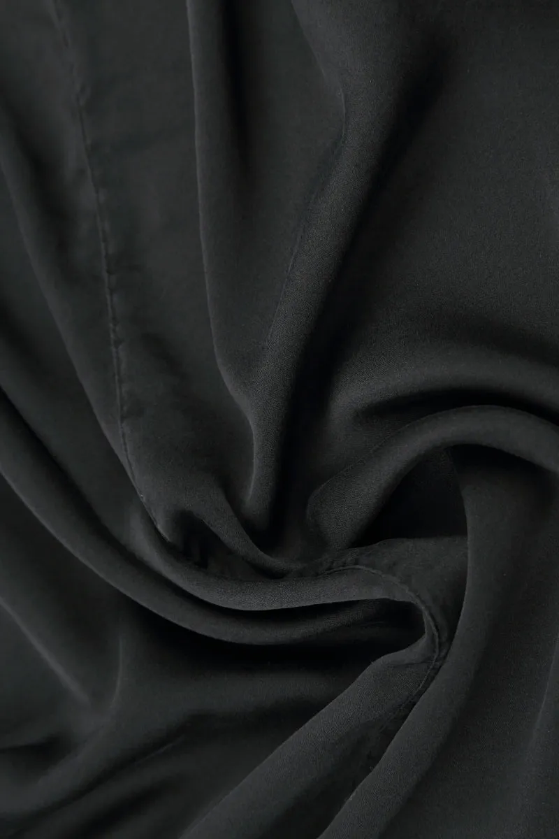 Wide Leg Black Silk Trousers Minimal Fit Form Fitting