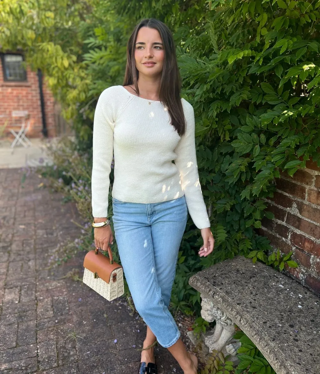 Ivory Cotton Rich Textured Jumper Essential Knitwear