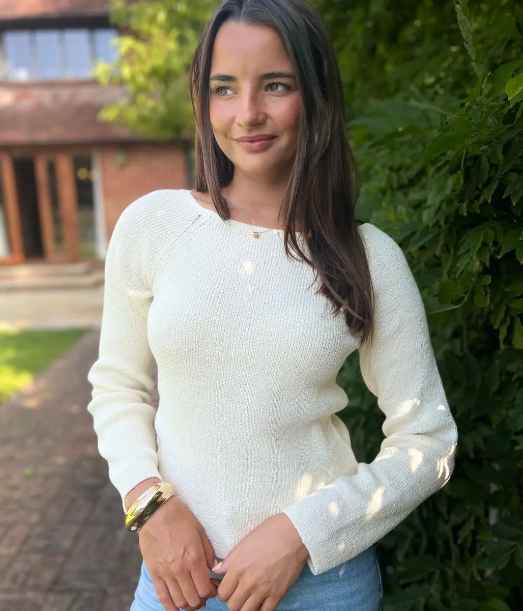 Light Stretch Fit Effortless Wear Ivory Cotton Rich Textured Jumper