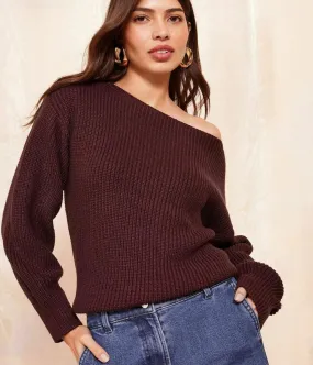 Grape Boat Neck Knitted Jumper Chilly Day Outfit Side Slit Design