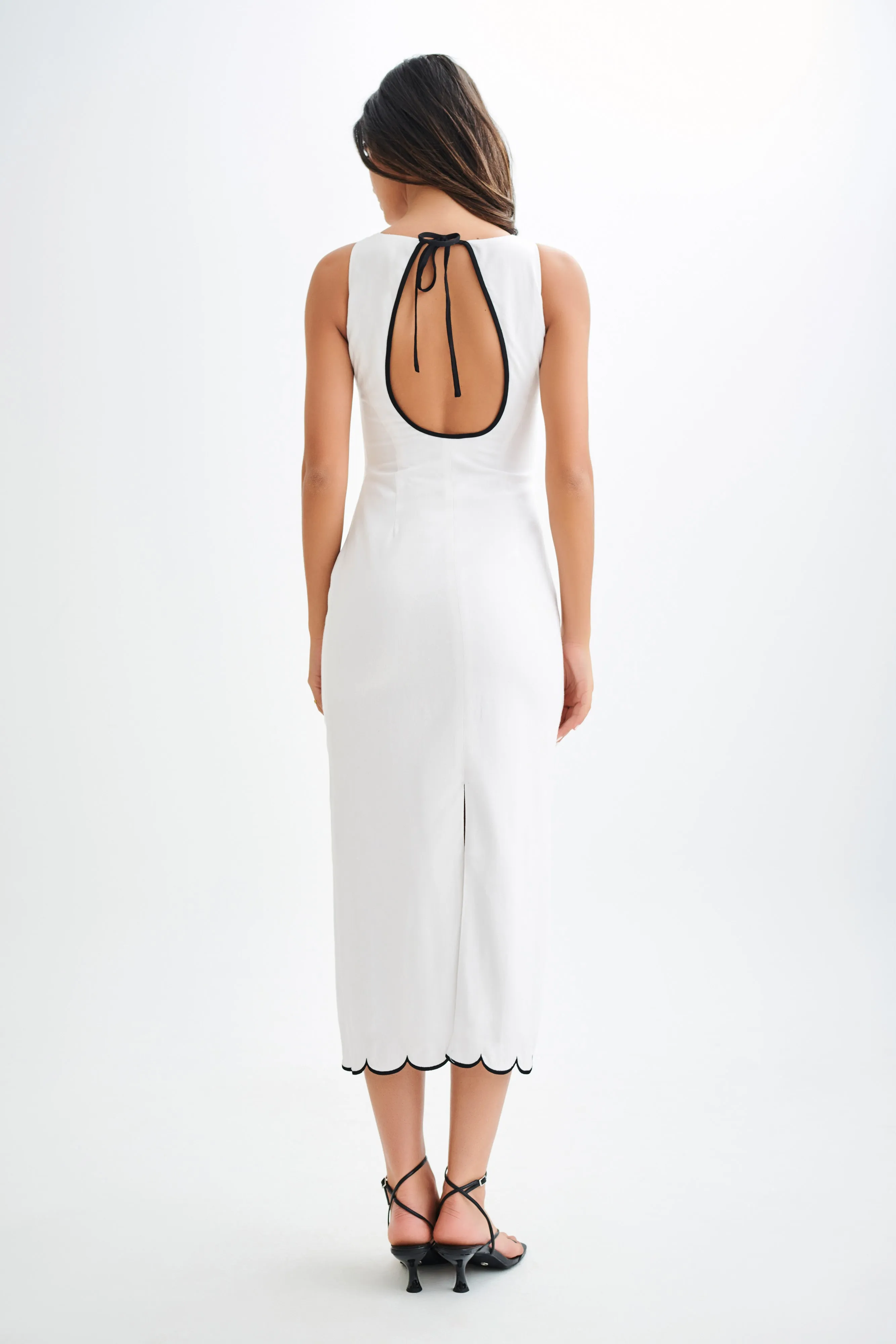 Timeless Energy Sofiane Scalloped Linen Midi Dress - Ivory