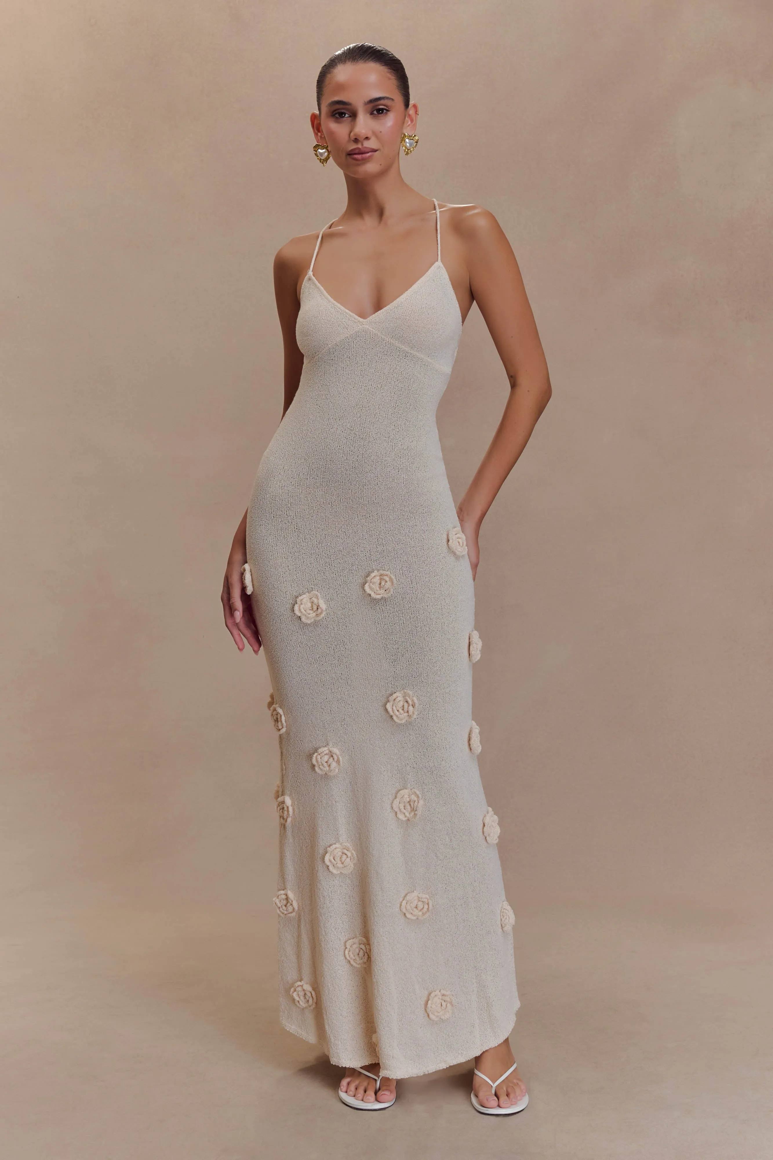 Comfortable fit Suki Knit Maxi Dress With Flowers - Nude