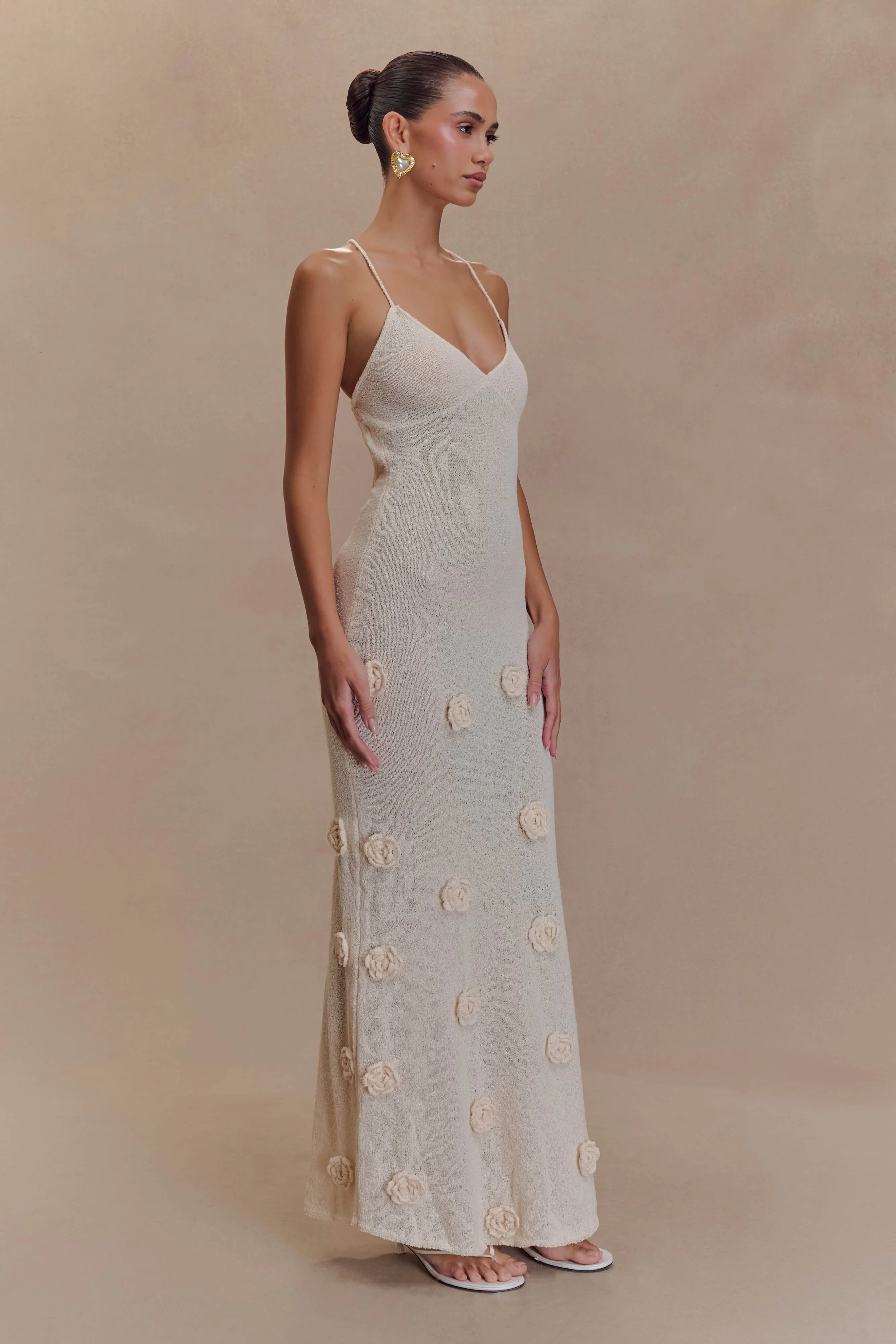 Suki Knit Maxi Dress With Flowers - Nude Winter Proof