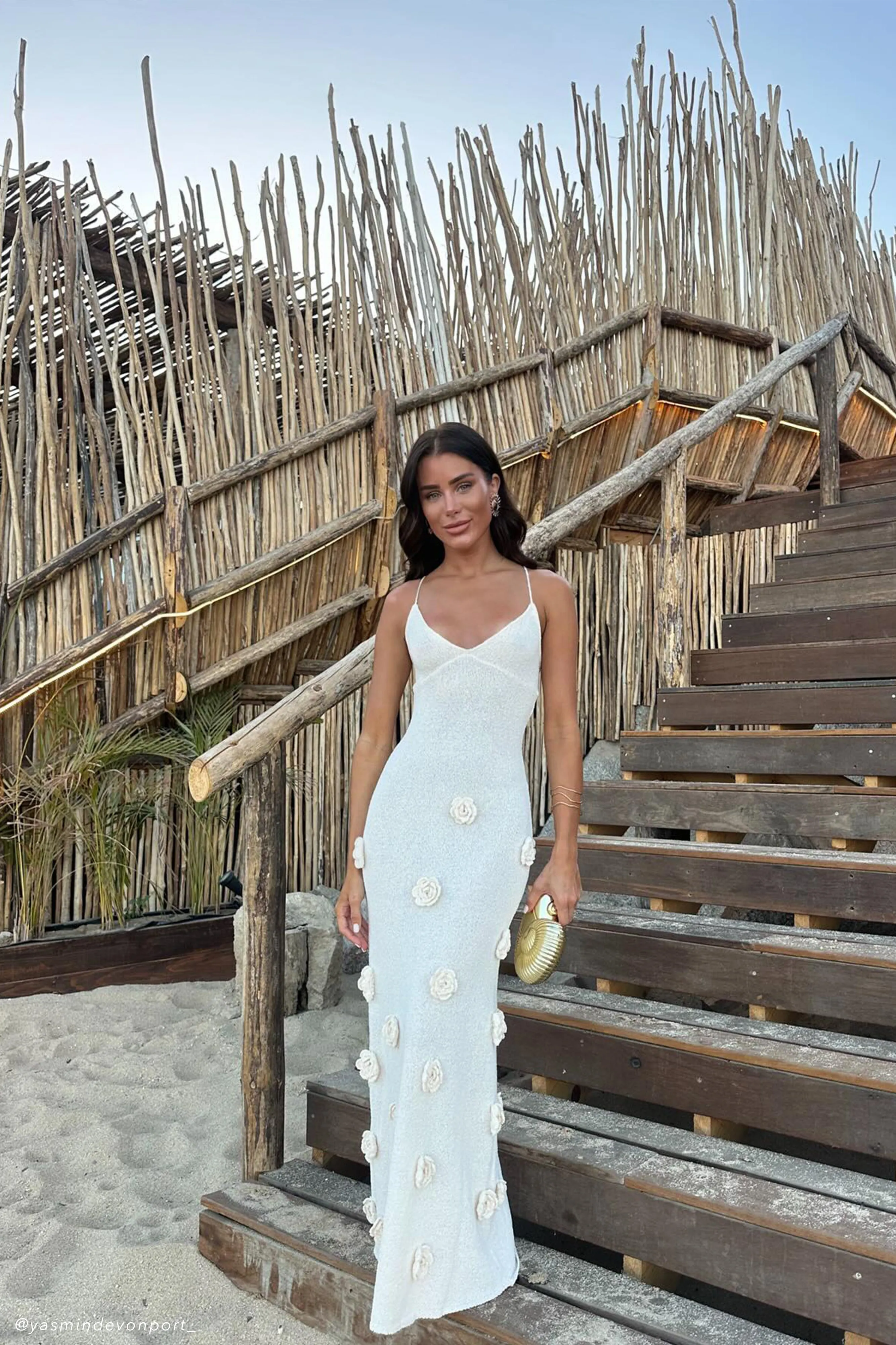 Refined Cut Suki Knit Maxi Dress With Flowers - Nude