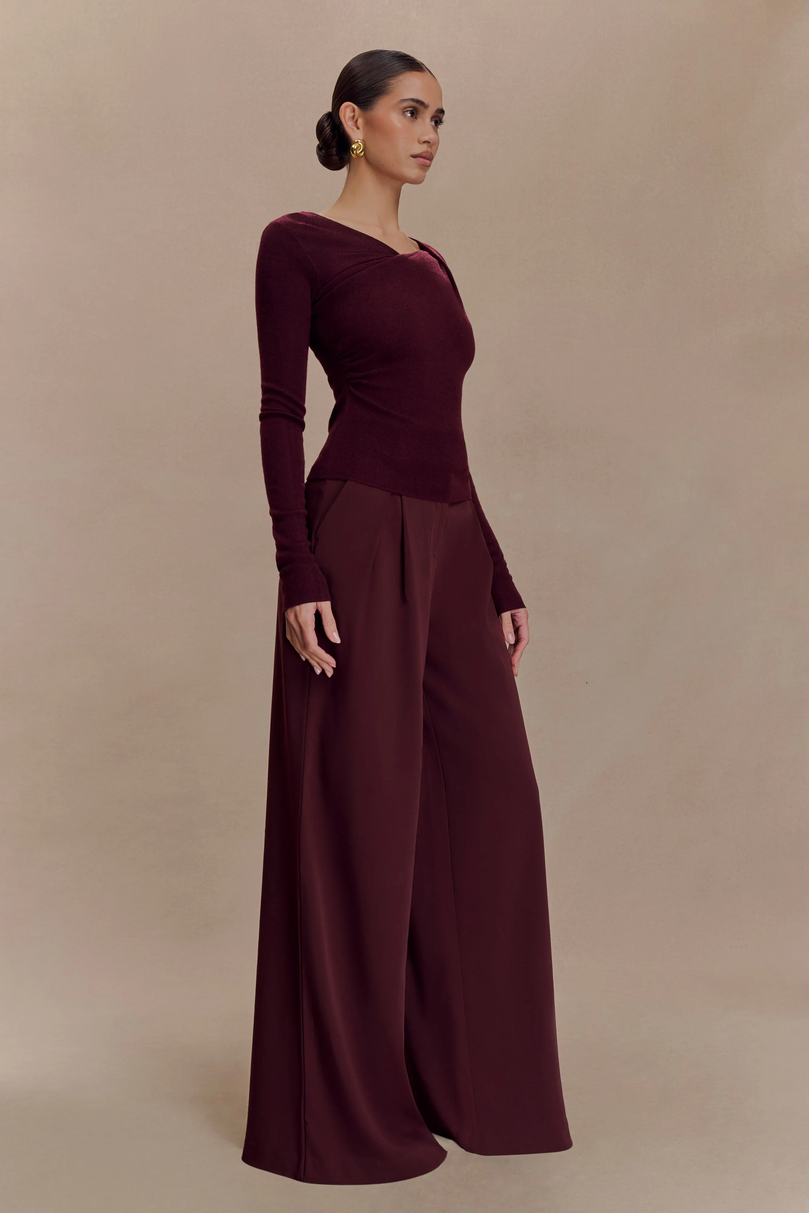 Culver Draped Twist Knit Top - Wine AntiStaticTreatment
