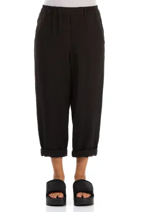 Trendy Cut Roll Up Black Linen Trousers