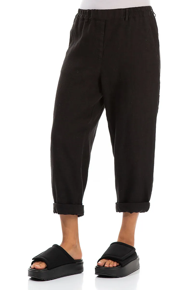 Roll Up Black Linen Trousers sporty wear snag resistant