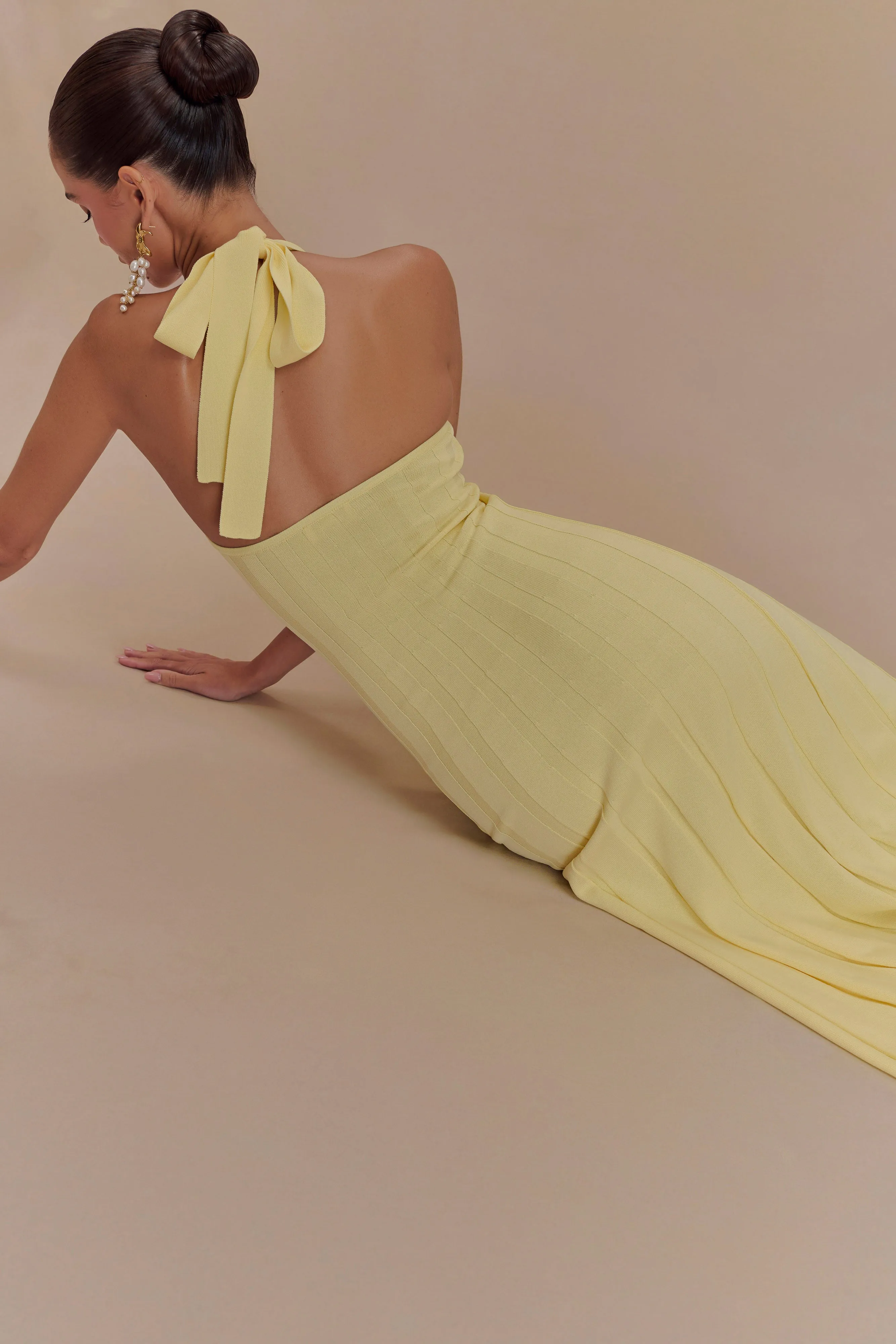 Jacqui Halter Knit Midi Dress - Lemon Effortless Comfort Garden-Party