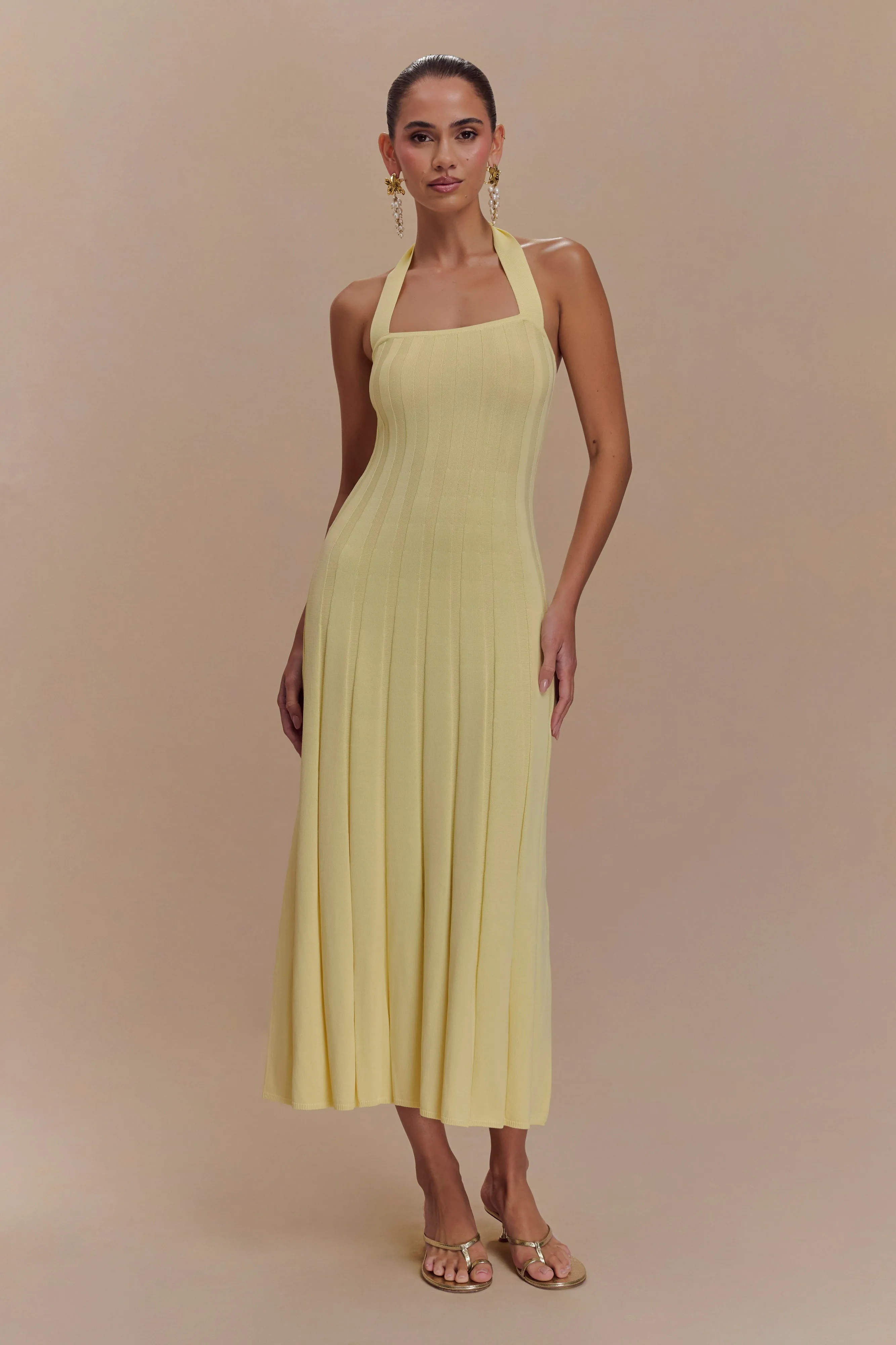 Jacqui Halter Knit Midi Dress - Lemon Self Power