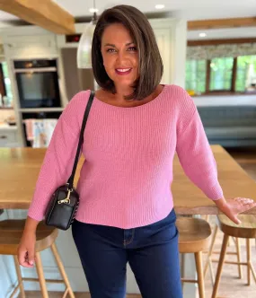 Pink Boat Neck Knitted Jumper Breathable mesh panel