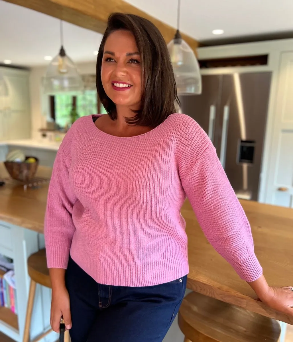 Breathable Knit Wear All Purpose Fit Pink Boat Neck Knitted Jumper