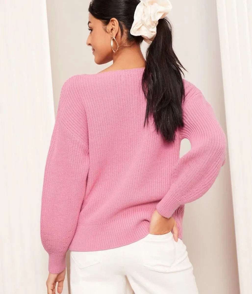 Pink Boat Neck Knitted Jumper Non Pilling Surface Zero Pilling Guarantee