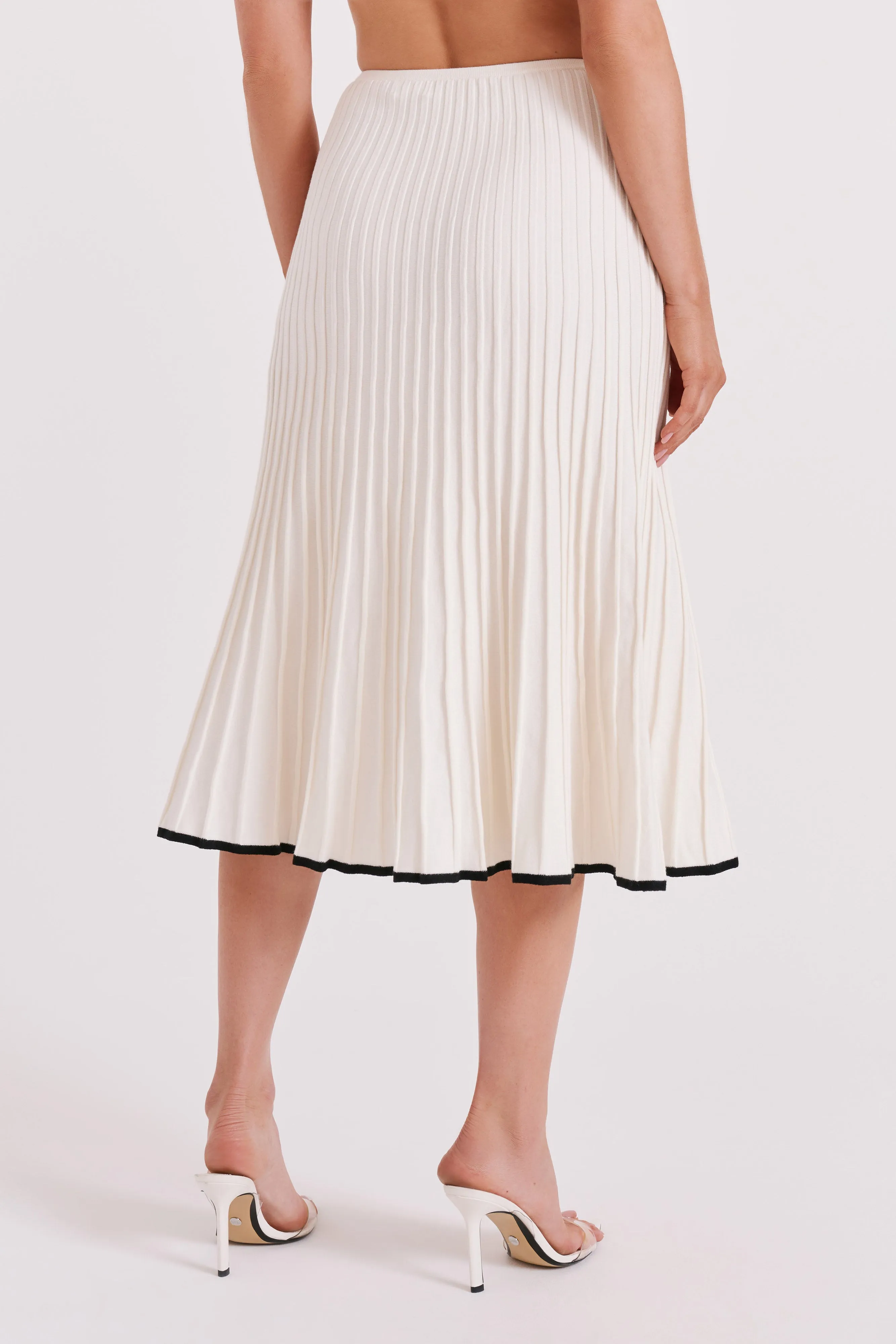 Jolene Contrast Rib Knit Midi Skirt - White AntiStaticFinish Easy Travel