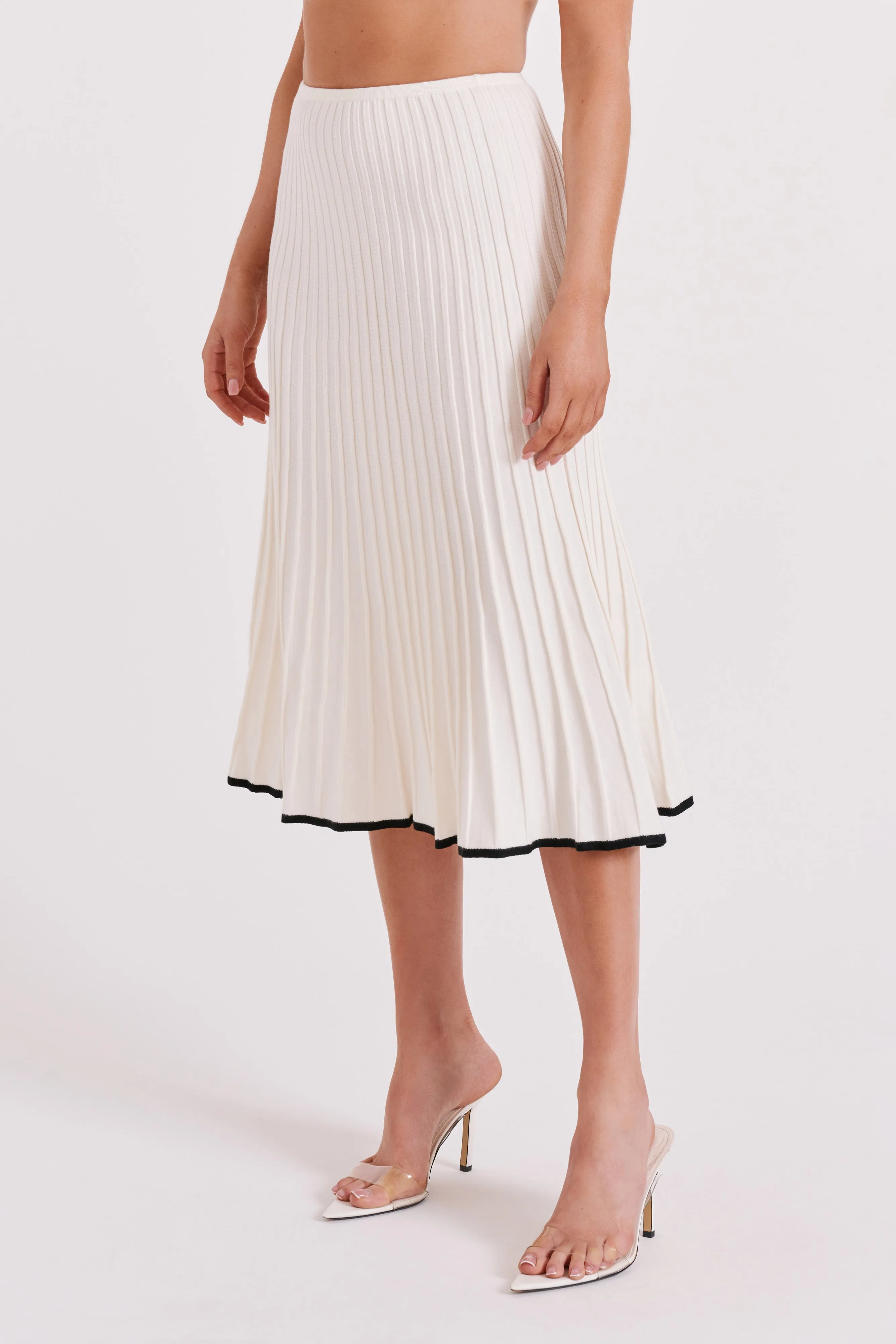 Jolene Contrast Rib Knit Midi Skirt - White Comfy Style Active Utility