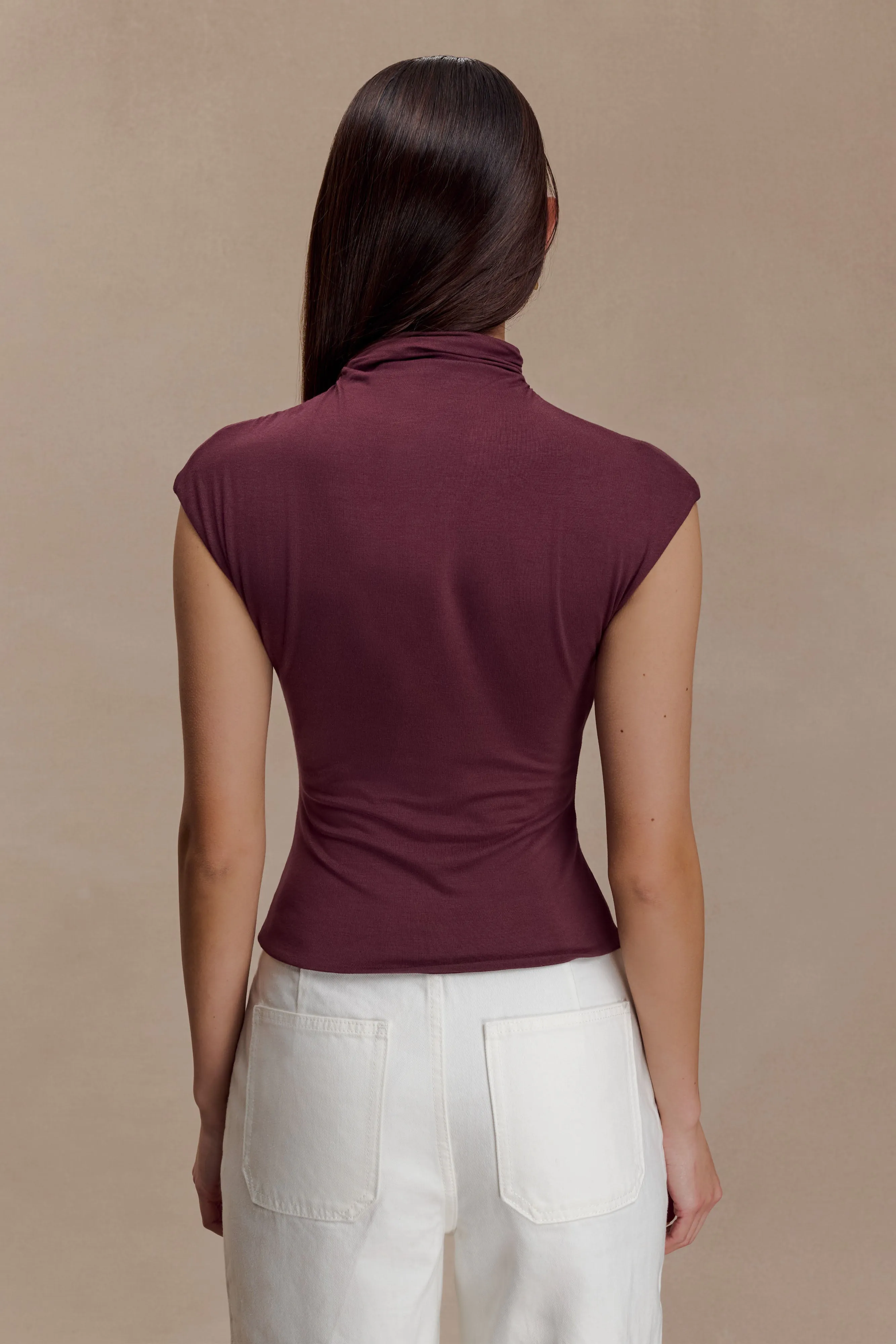 Breathable fabric Freesia High Neck Sleeveless Top - Mahogany