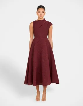 Frayed-Edge Monarch High Neck Midi Dress