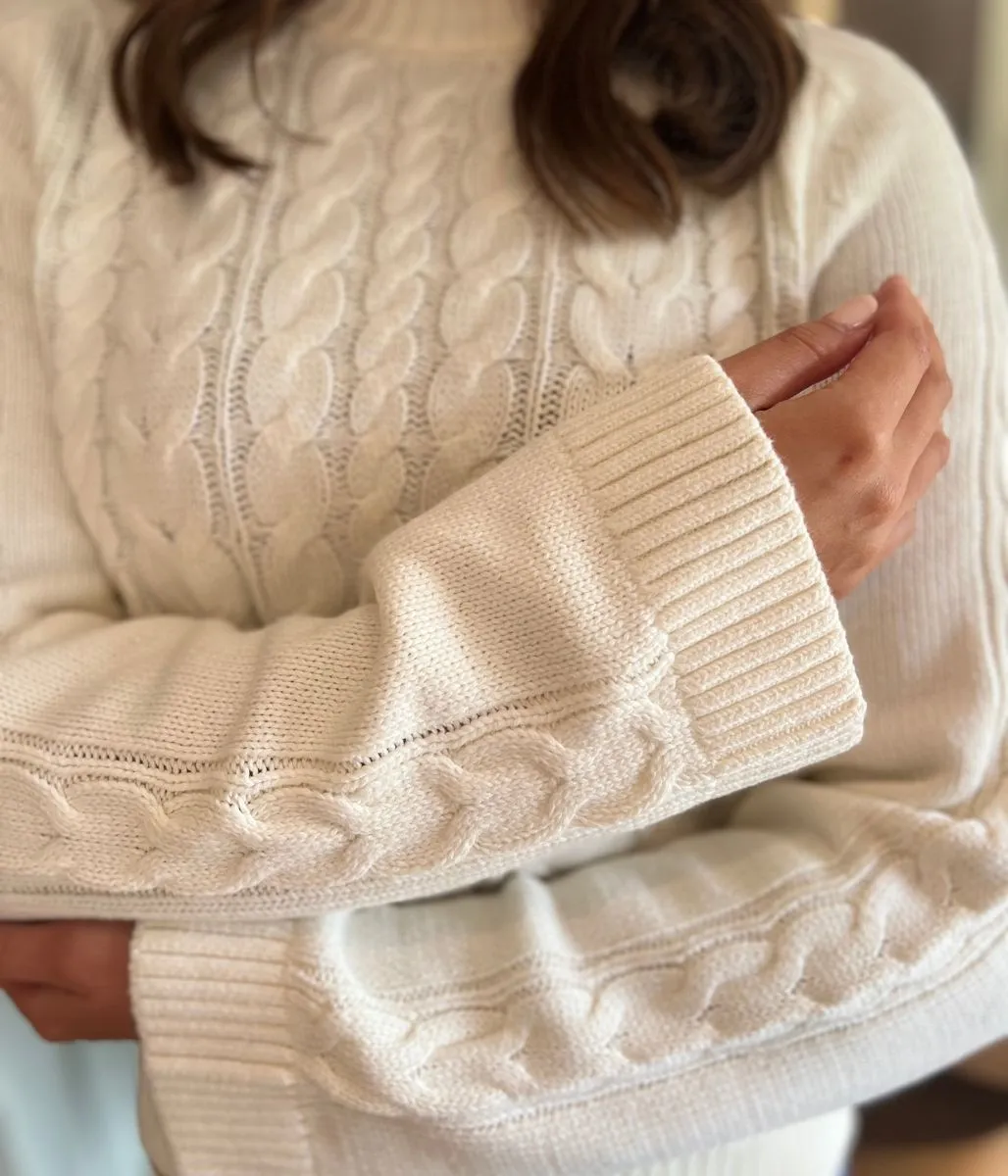 Ivory Textured Cable Knit Jumper Quick Fit Stretch Sleek Layers
