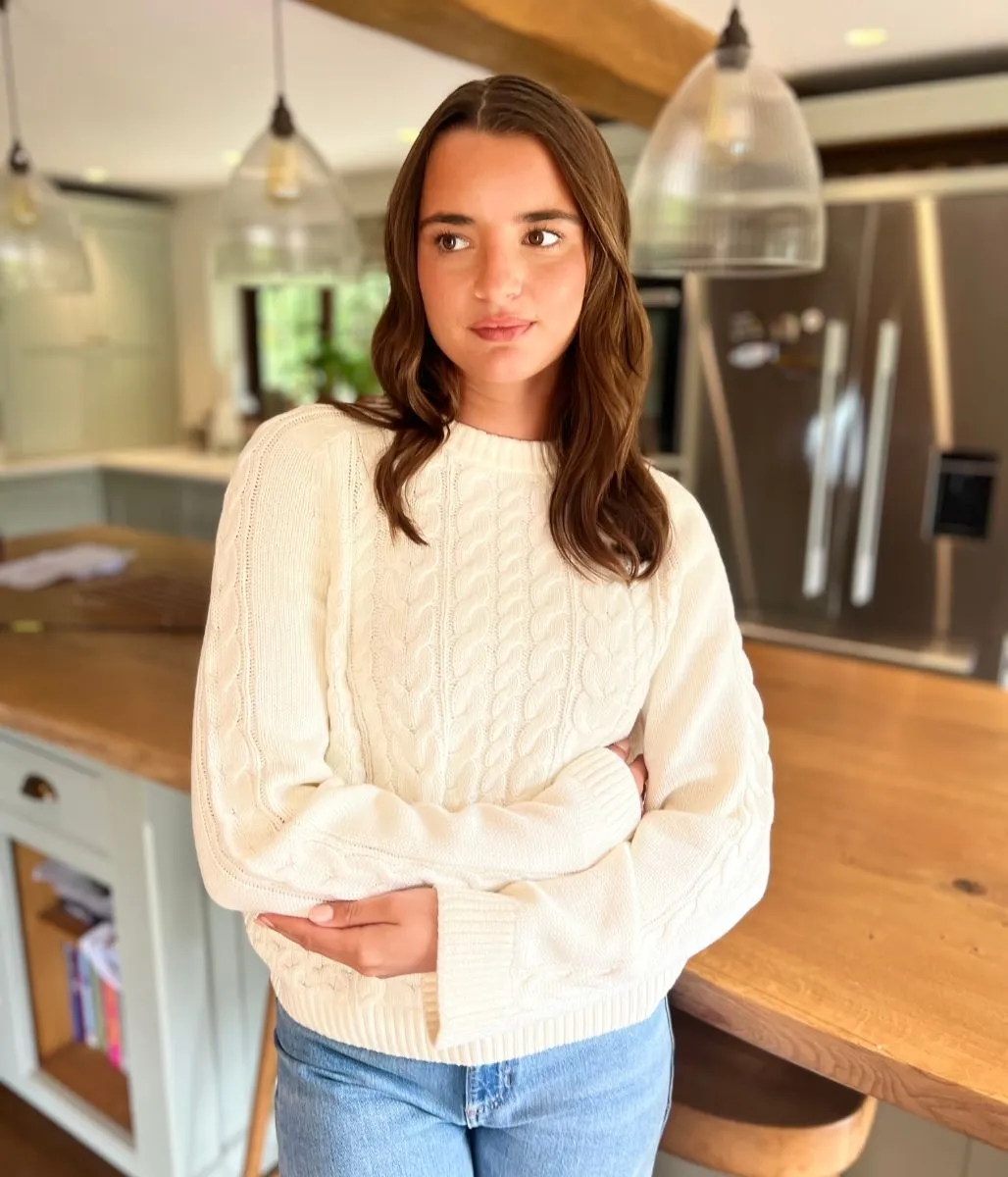 Ivory Textured Cable Knit Jumper Ethical Production Knitwear