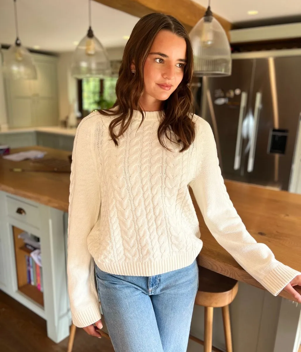 Ivory Textured Cable Knit Jumper Quick Dry Material