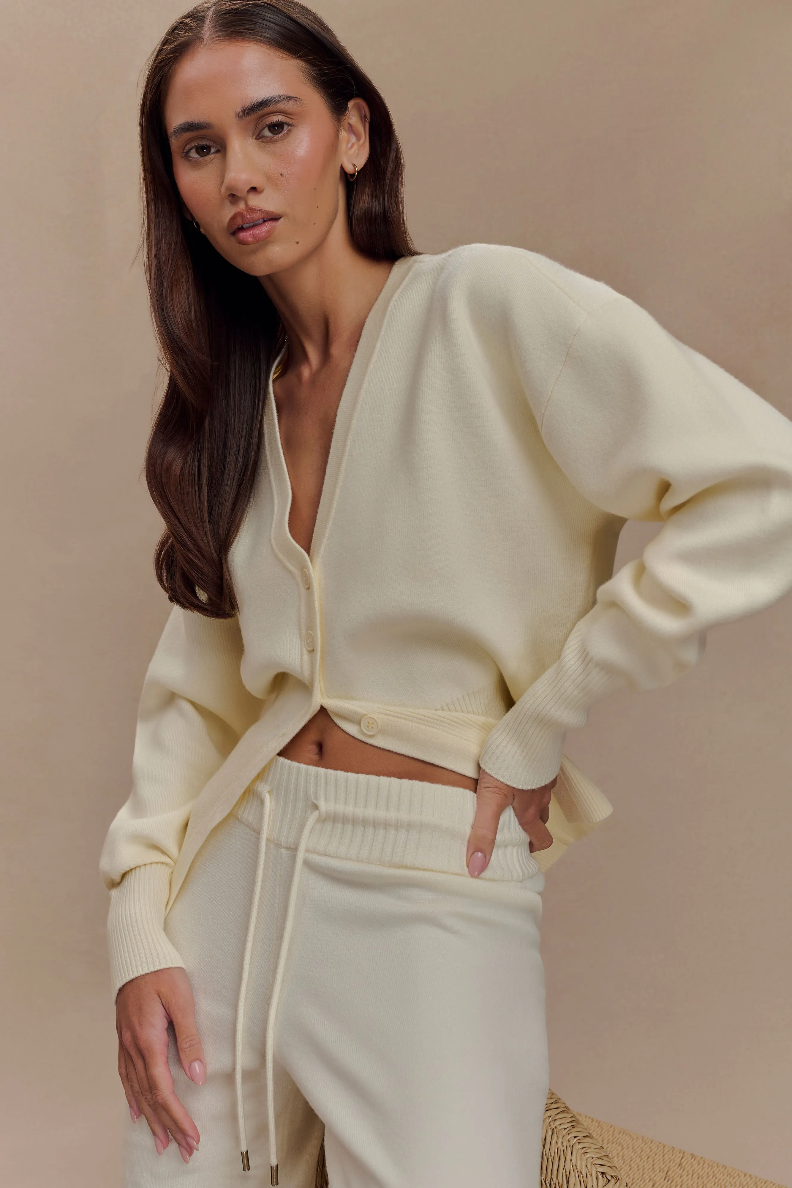 Headphone Hole Alexia Buttoned Oversized Cardigan - Ivory