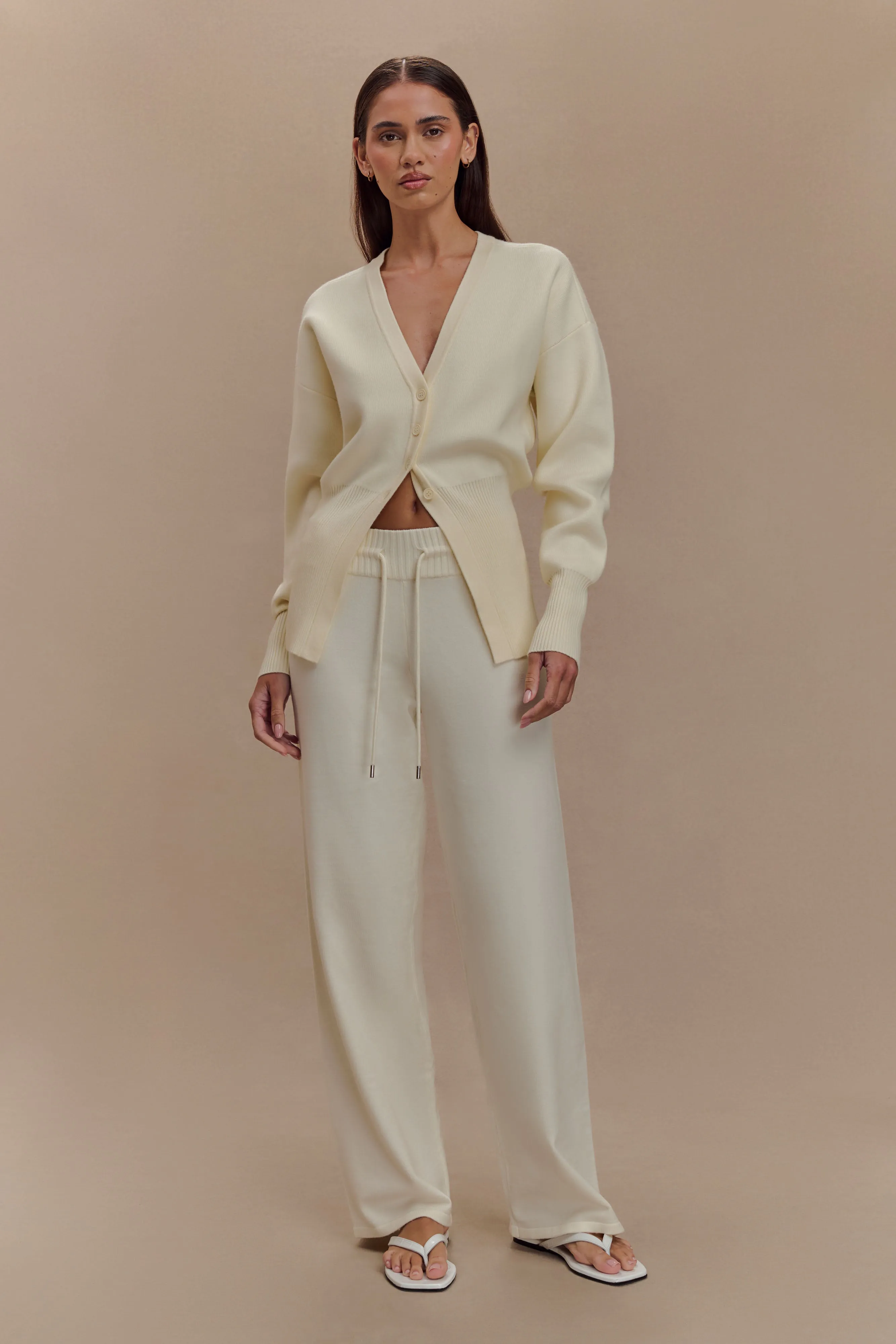 Alexia Buttoned Oversized Cardigan - Ivory Stretchable Panels Chic Urban