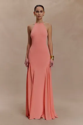 Soleil Knit And Mesh Halter Maxi Dress - Coral Sharp Finish
