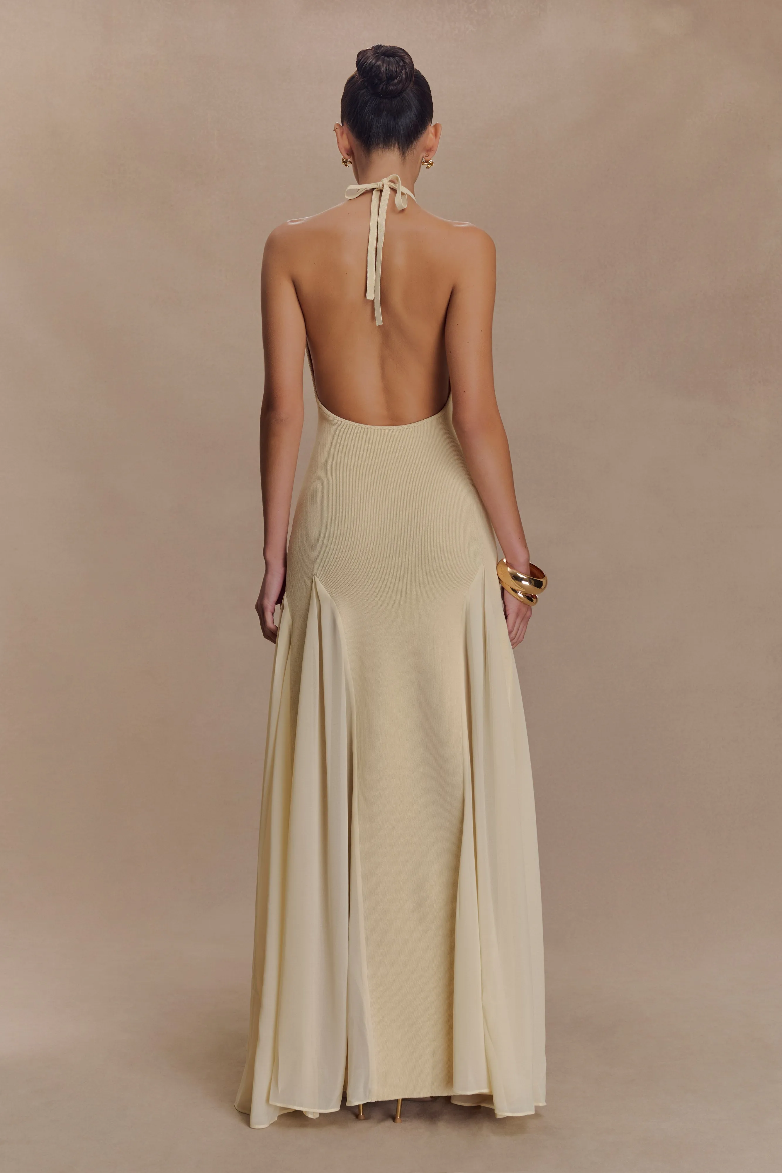 Soleil Knit And Mesh Halter Maxi Dress - Cream MoldResistantTexture