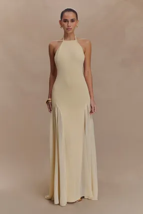 Soleil Knit And Mesh Halter Maxi Dress - Cream Grab Quick